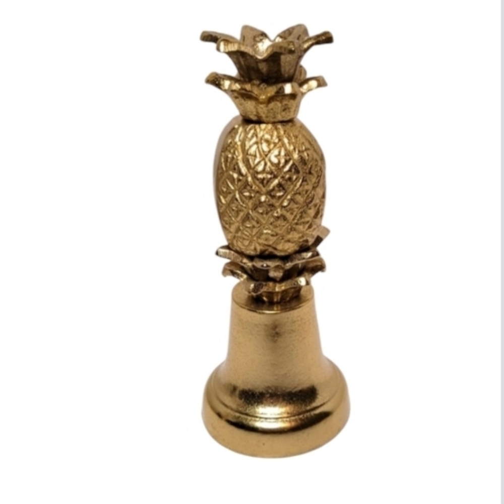Gold Cast Metal Pineapple Bell 7" tall Decorative Dinner or Desk Bell Tropical *